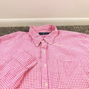 Polo Ralph Lauren Shirt Seersucker Gingham Checked L/S Button Pink Mens 2XL